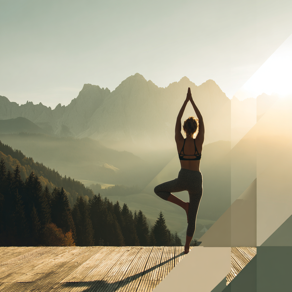 Жінка займається йогою на світанку